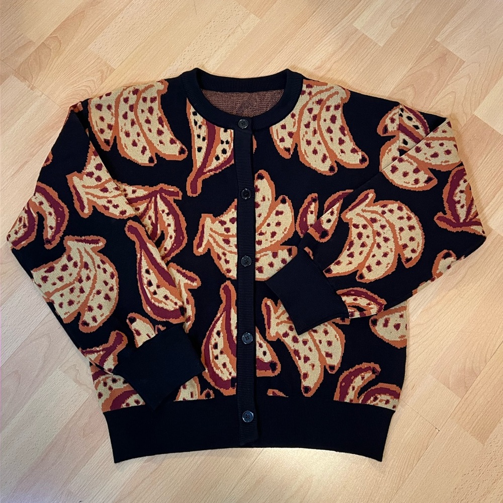 NWOT Banana Fruit Pattern Cardigan Sweater - Picture 10 of 11
